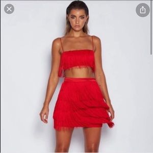 Meshki red fringe set XS